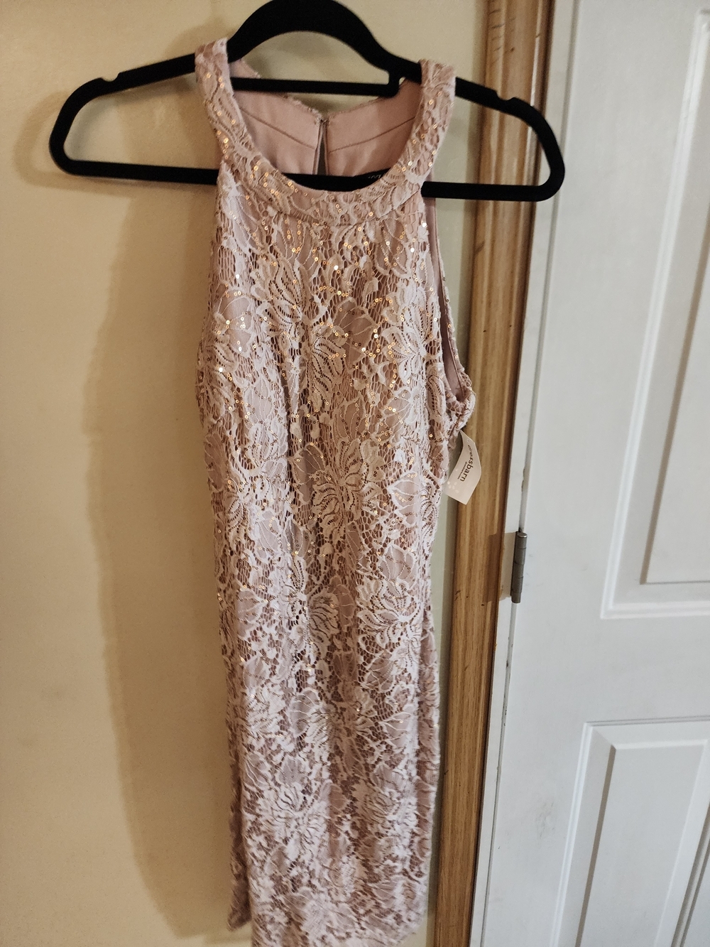 Roz & Ali Blush Pink Lace Sequin Halter Dress Sz 10